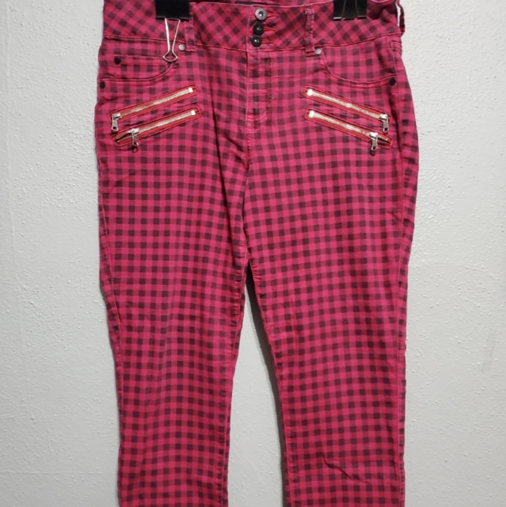 Torrid red plaid jeggings 26 Jean pants zip plus